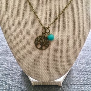 Tree of Life Charm Necklace with Turquoise Accent